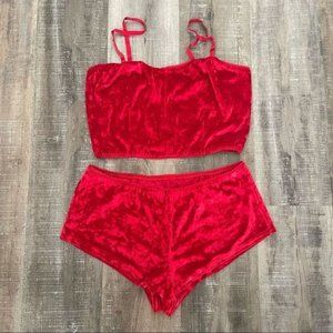 Crushed velvet bralette and boy shorts set
